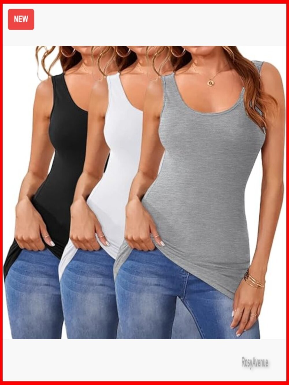 Extra Long Stretchy Cotton Tank Tops 3 Pack Layering Yoga Running